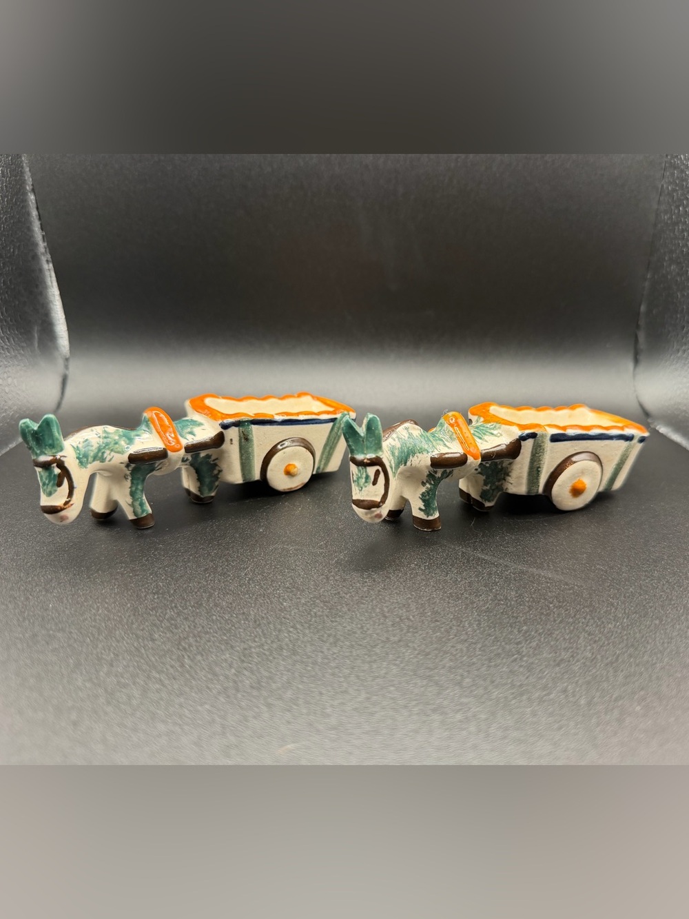 Occupied Japan Ceramic Donkey & Cart Matched Set Hand Painted MCM Italian Style